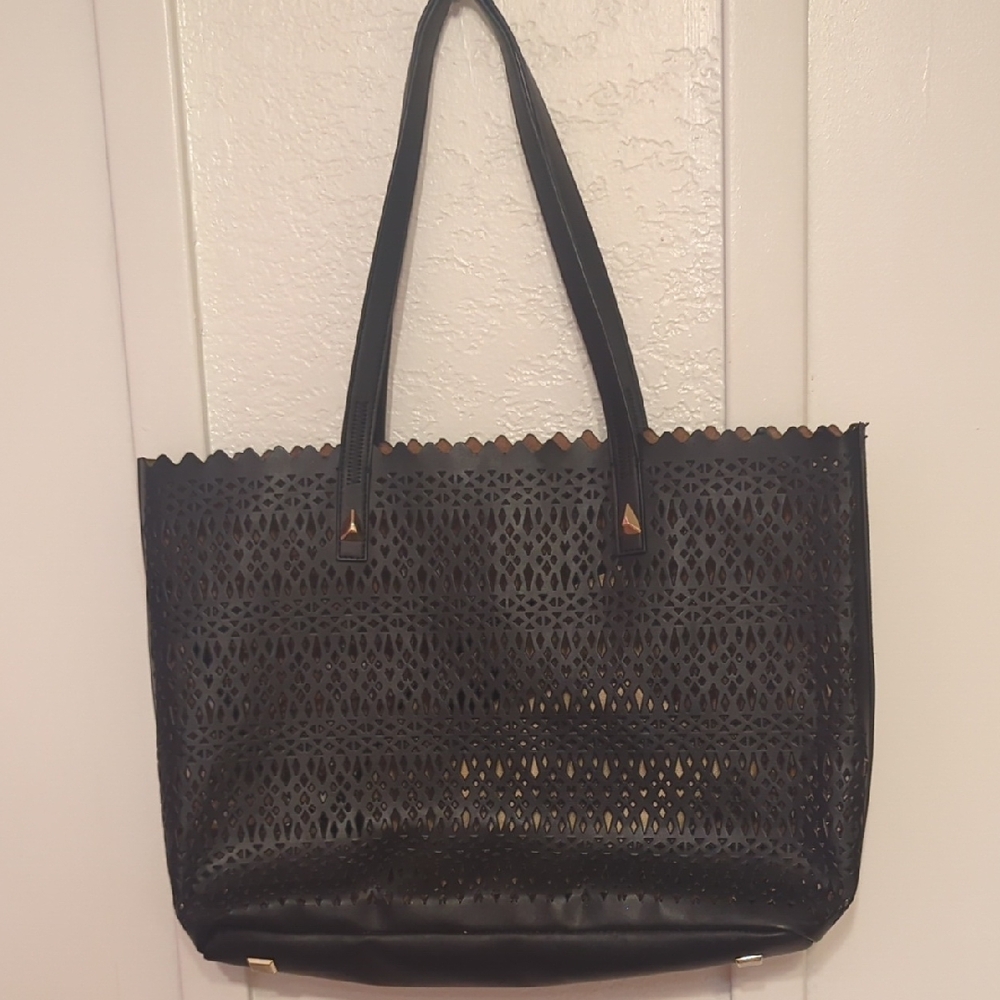 Elegant Black Laser-Cut Tote Bag